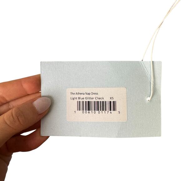Hill House NWT Athena Nap Dress Light Blue Glitter Check Smocked Mini Babydoll - Picture 11 of 13